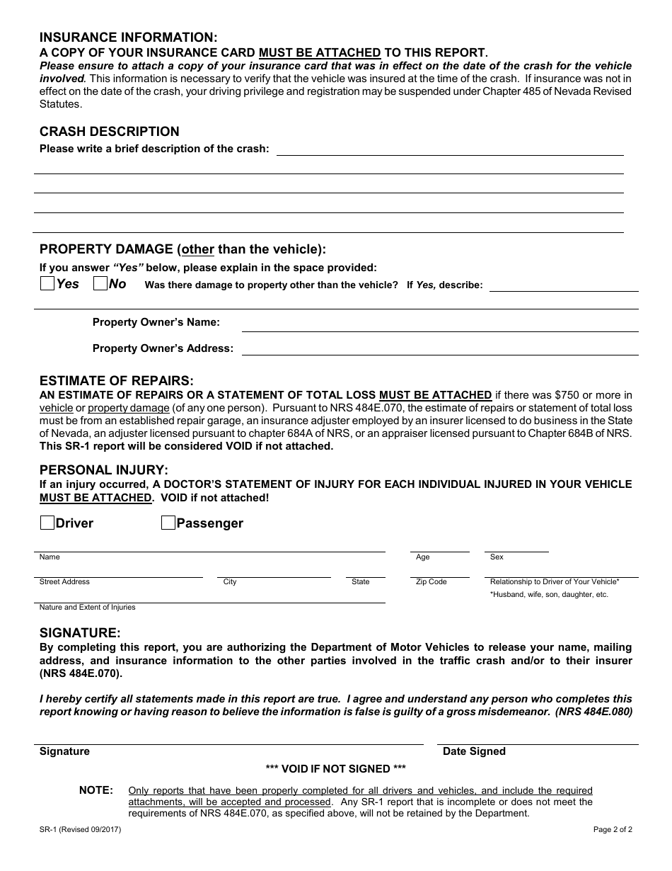 Form SR-1 - Fill Out, Sign Online and Download Fillable PDF, Nevada ...