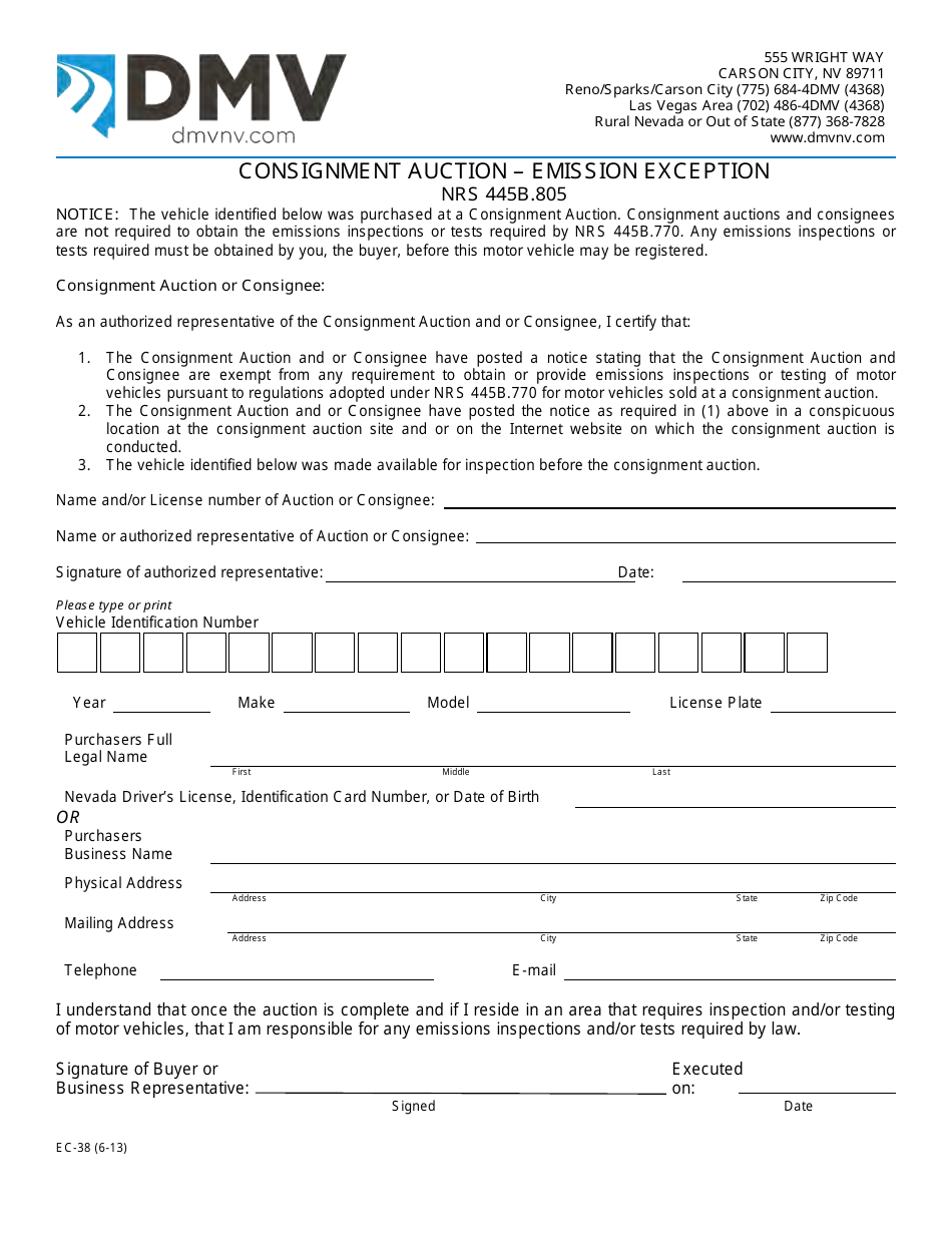 Form EC-38 - Fill Out, Sign Online and Download Fillable PDF, Nevada ...