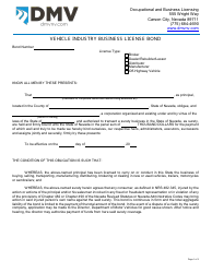 Document preview: Form OBL210 Vehicle Industry Business License Bond - Nevada