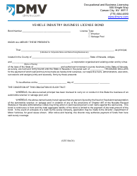 Document preview: Form OBL262 Vehicle Industry Business License Bond - Wrecker, Salvage Pool - Nevada