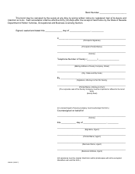 Form OBL262 Vehicle Industry Business License Bond - Wrecker, Salvage Pool - Nevada, Page 2