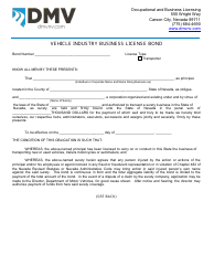 Document preview: Form OBL332 Vehicle Industry Business License Bond - Transporter - Nevada