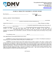 Form OBL332 Vehicle Industry Business License Bond - Transporter - Nevada