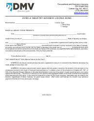 Document preview: Form OBL269 Vehicle Industry Business License Bond - Body Shop, Garage - Nevada