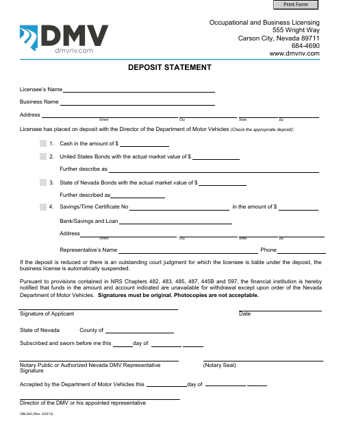 Form OBL240  Printable Pdf