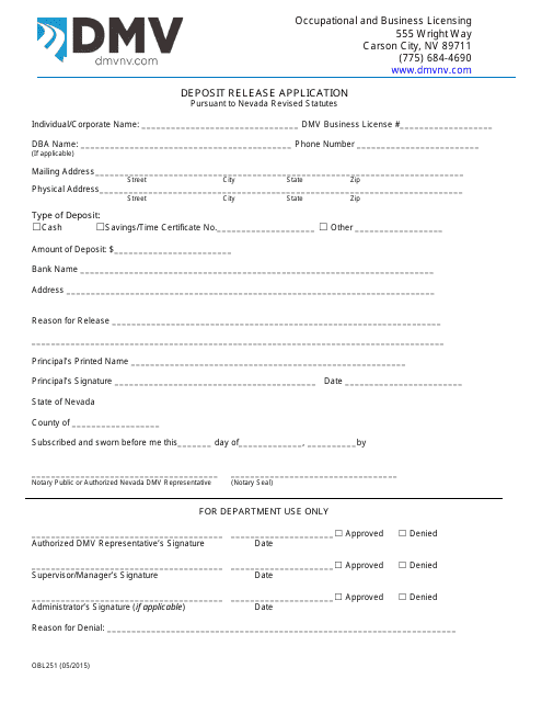 Form OBL251  Printable Pdf