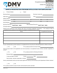 Form OBL292 Vehicle Registration Program Application for Participation - Nevada