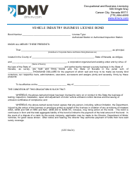 Document preview: Form OBL336 Vehicle Industry Business License Bond - Emissions - Nevada
