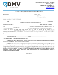 Document preview: Form OBL294 Vehicle Registration Program Bond - Nevada