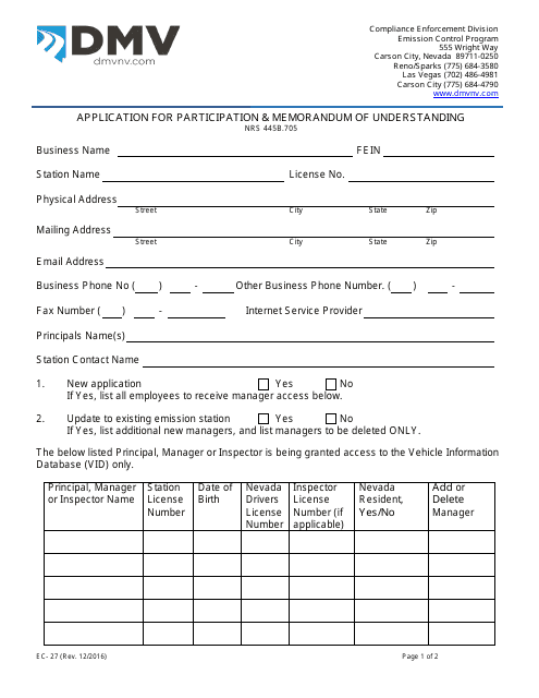 Form EC-27  Printable Pdf