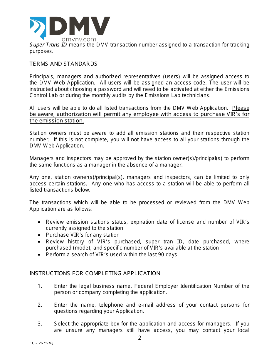 Form EC-27 Application for Participation  Memorandum of Understanding - Nevada, Page 4