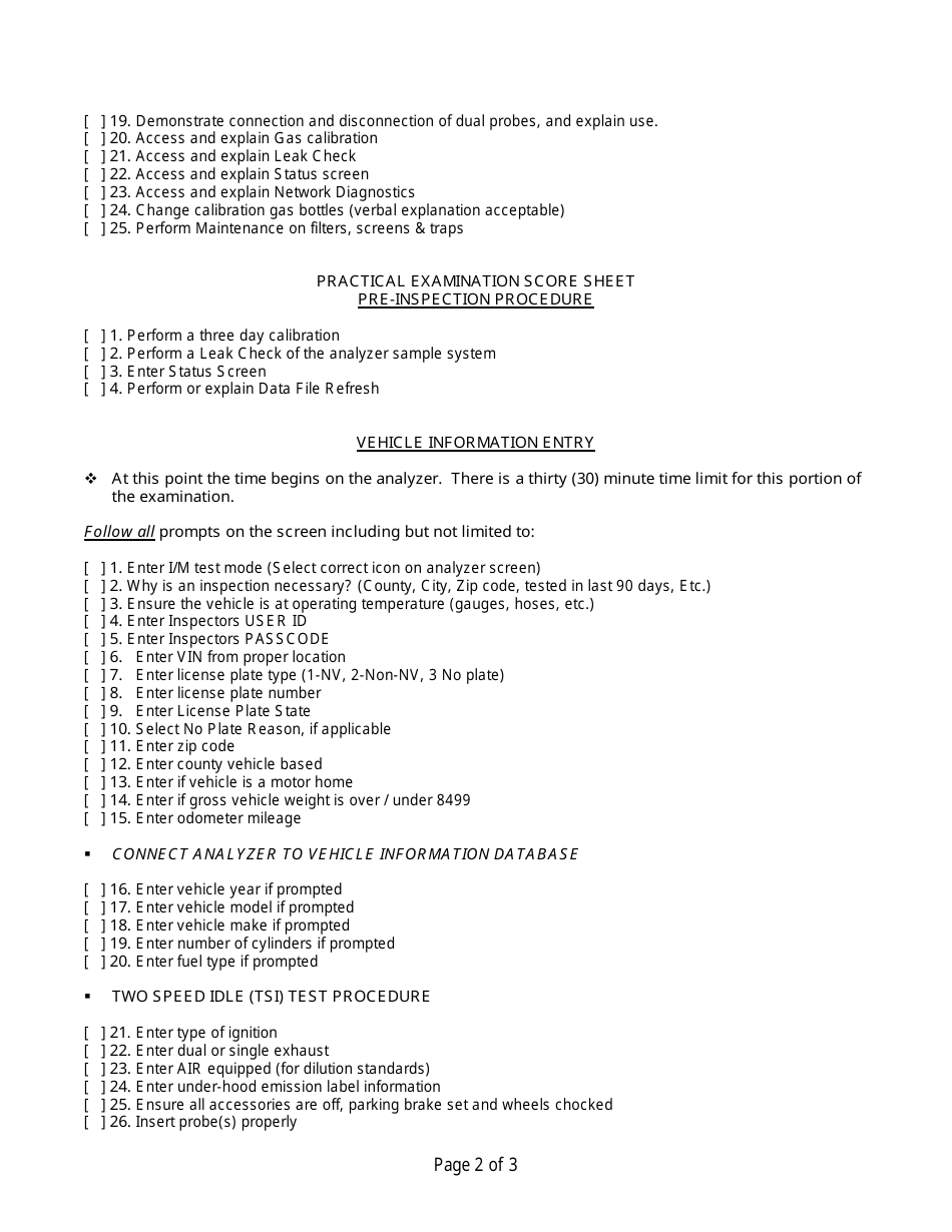 Form EC30 Applicants Guide - Analyzer Demonstration and Emission Inspection Practical Examination Training Checklist - Nevada, Page 2