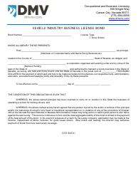 Form OBL277 Vehicle Industry Business License Bond - Drive Schools - Nevada