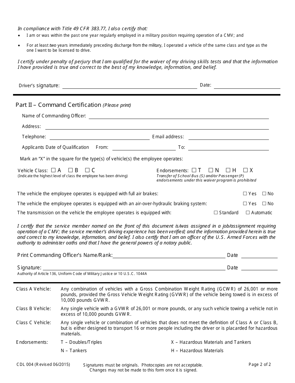 Form CDL004 Cdl Certification for Waiver of Skills Tests - Nevada, Page 2