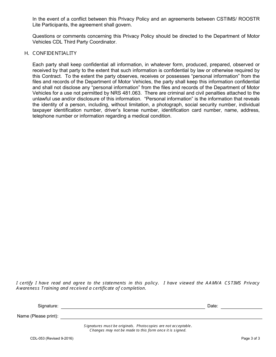 Form CDL-053 Cstims Privacy Policy - Nevada, Page 3