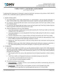 Document preview: Form CDL-050 Third Party Certifier Agreement - Nevada