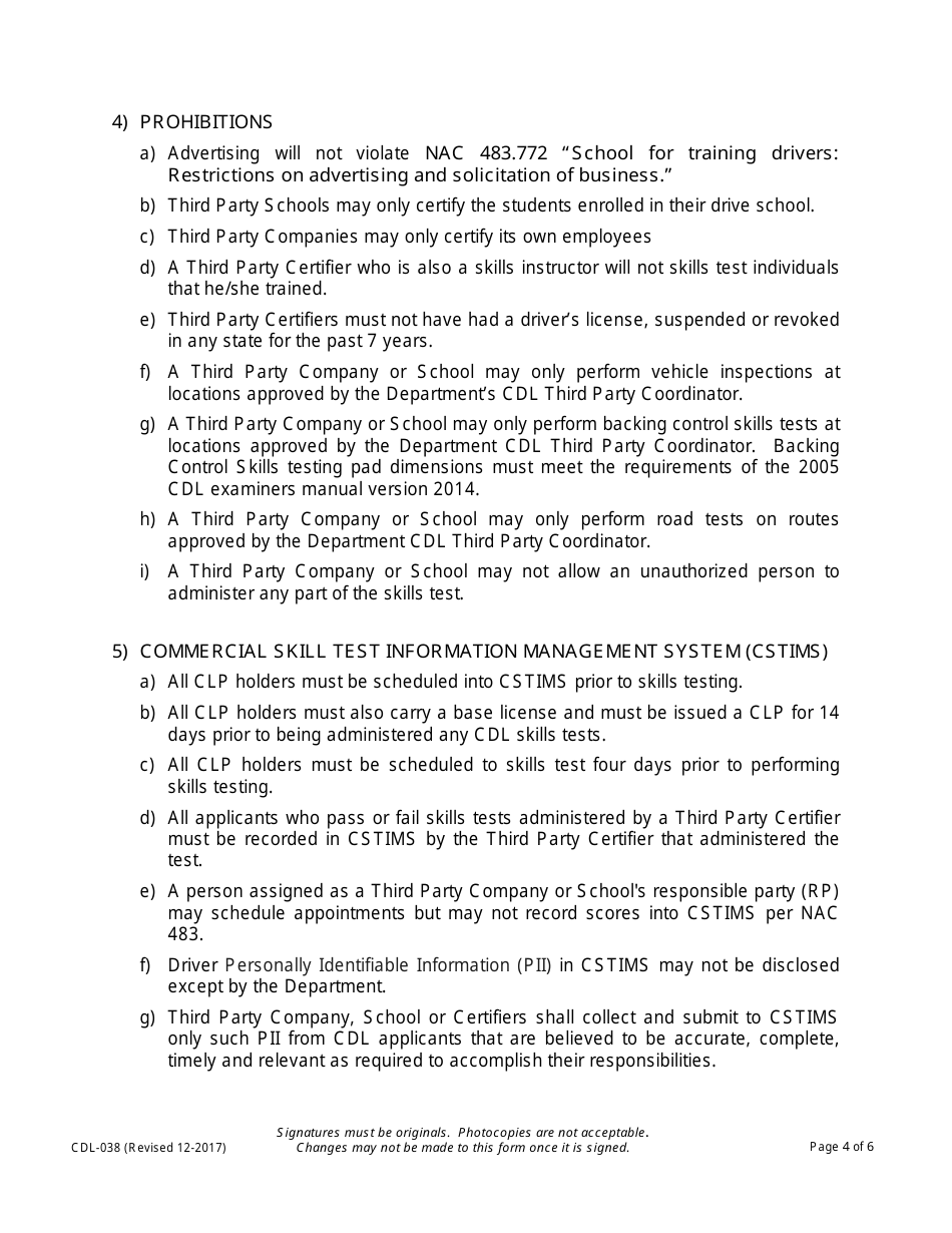 Form CDL-038 Third Party Company  School Renewal Application - Nevada, Page 4