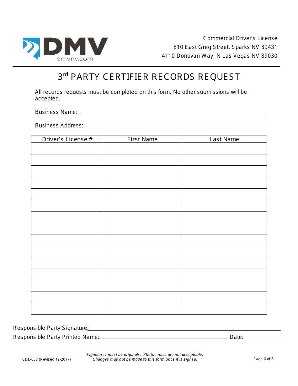 Form CDL-038 Third Party Company  School Renewal Application - Nevada, Page 6