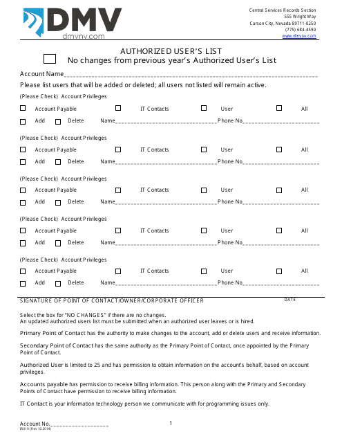 Form IR019  Printable Pdf