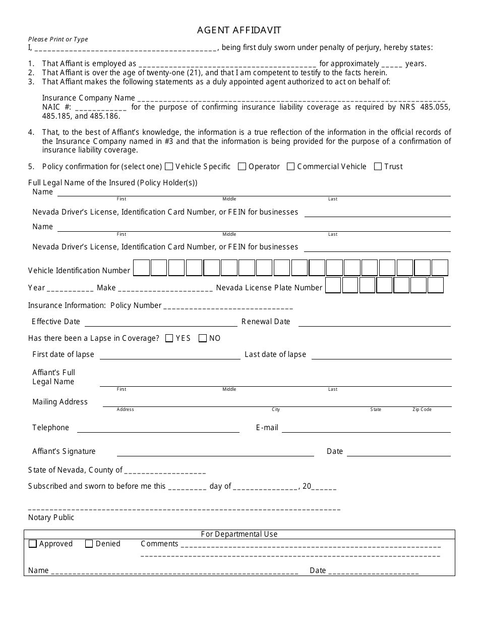 Form NVL020 Agent Affidavit - Nevada, Page 2