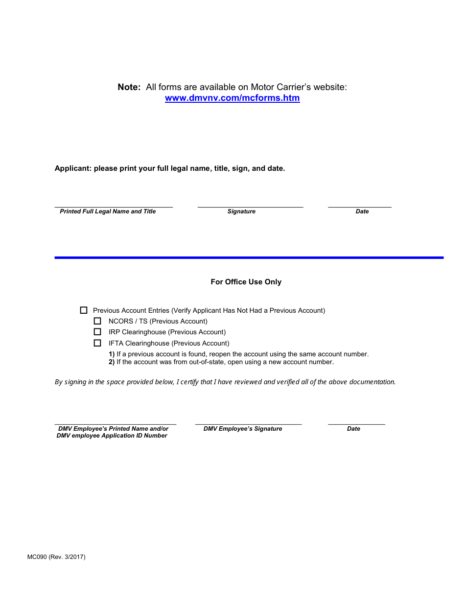 Form MC090 Motor Carrier Vehicle Registration Application Checklist - Nevada, Page 3