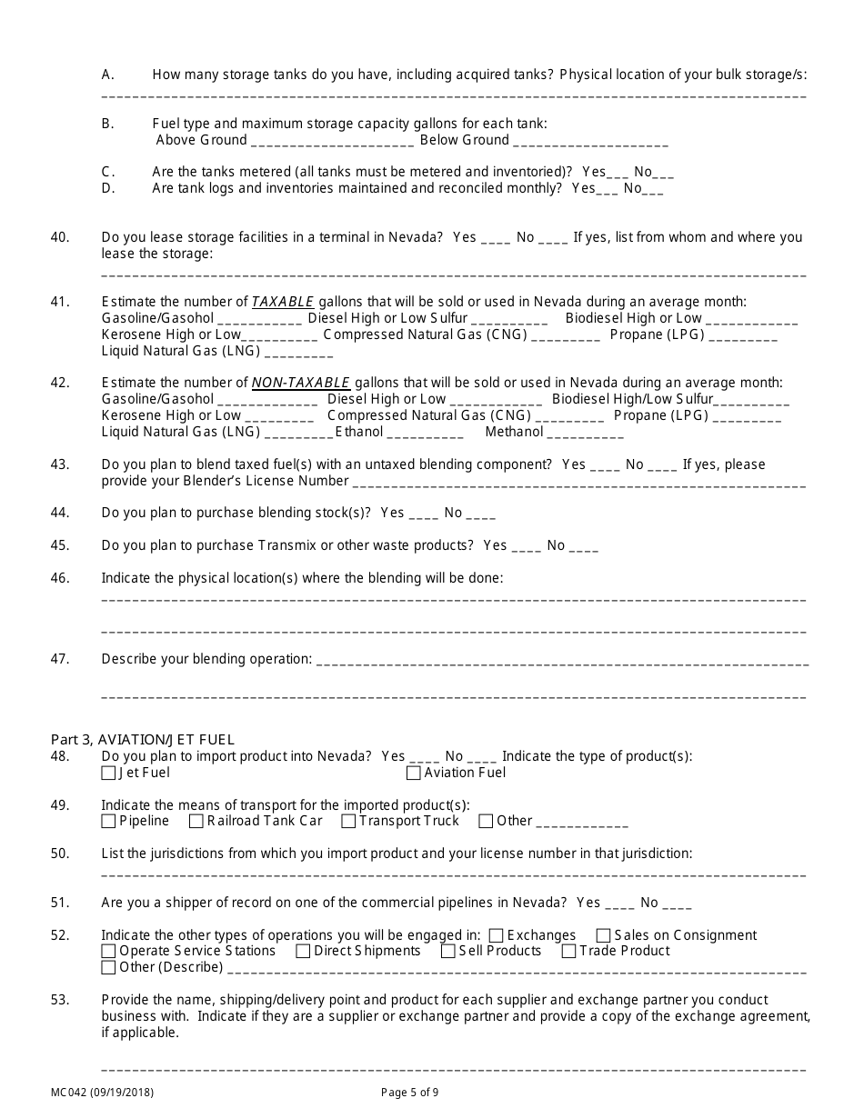 Form MC042 Application for Motor and Special Fuel Licensing - Nevada, Page 5