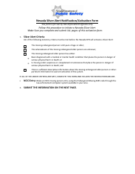 Document preview: Nevada Silver Alert Notification/Activation Form - Nevada