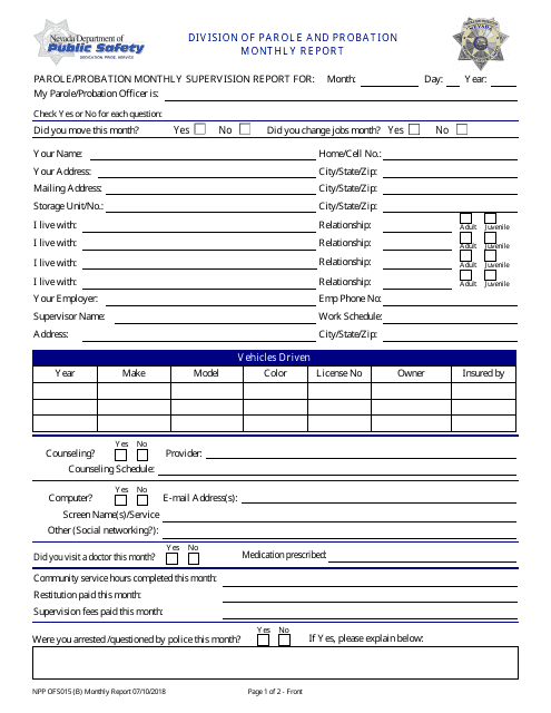 Form NPP OFS015  Printable Pdf