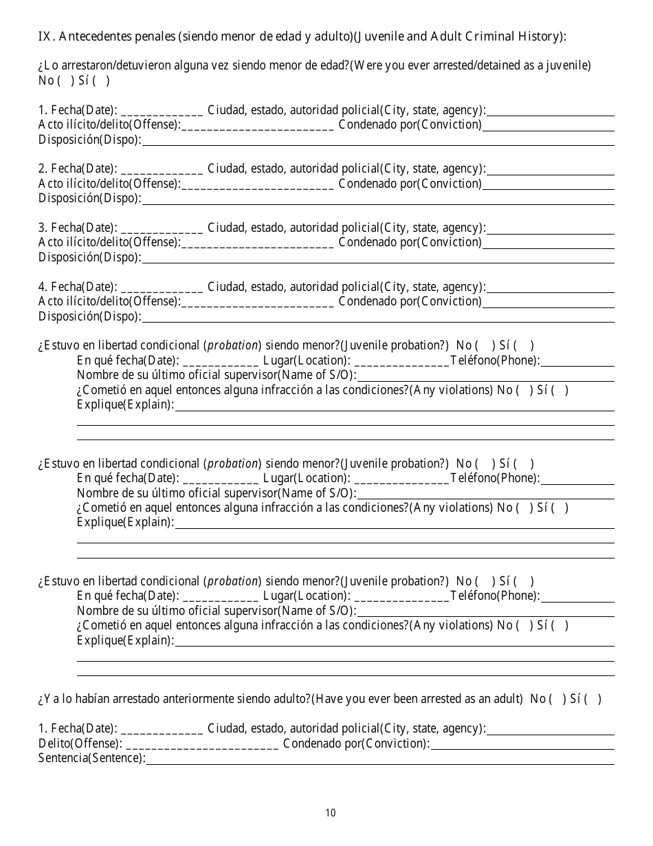 Cuestionario Para Determinar Antecedentes - Nevada (Spanish), Page 10