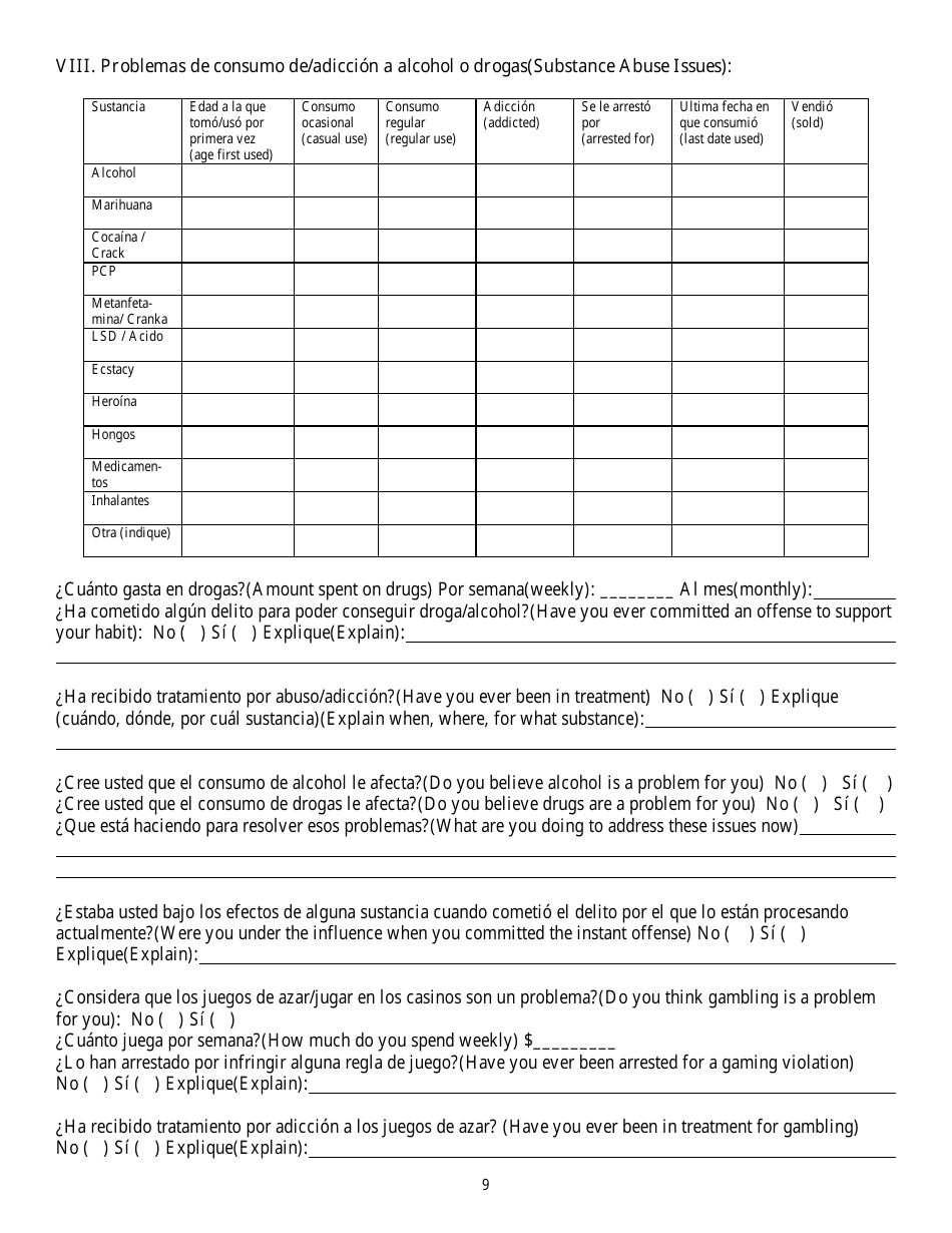 Cuestionario Para Determinar Antecedentes - Nevada (Spanish), Page 9