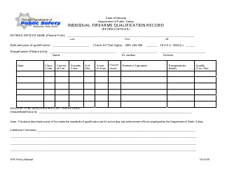 Document preview: Individual Firearms Qualification Record (Retired Officer) - Nevada