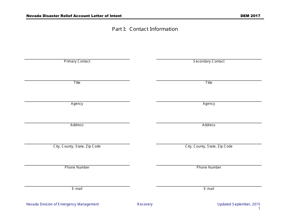Disaster Relief Account Letter of Intent - Nevada, Page 2