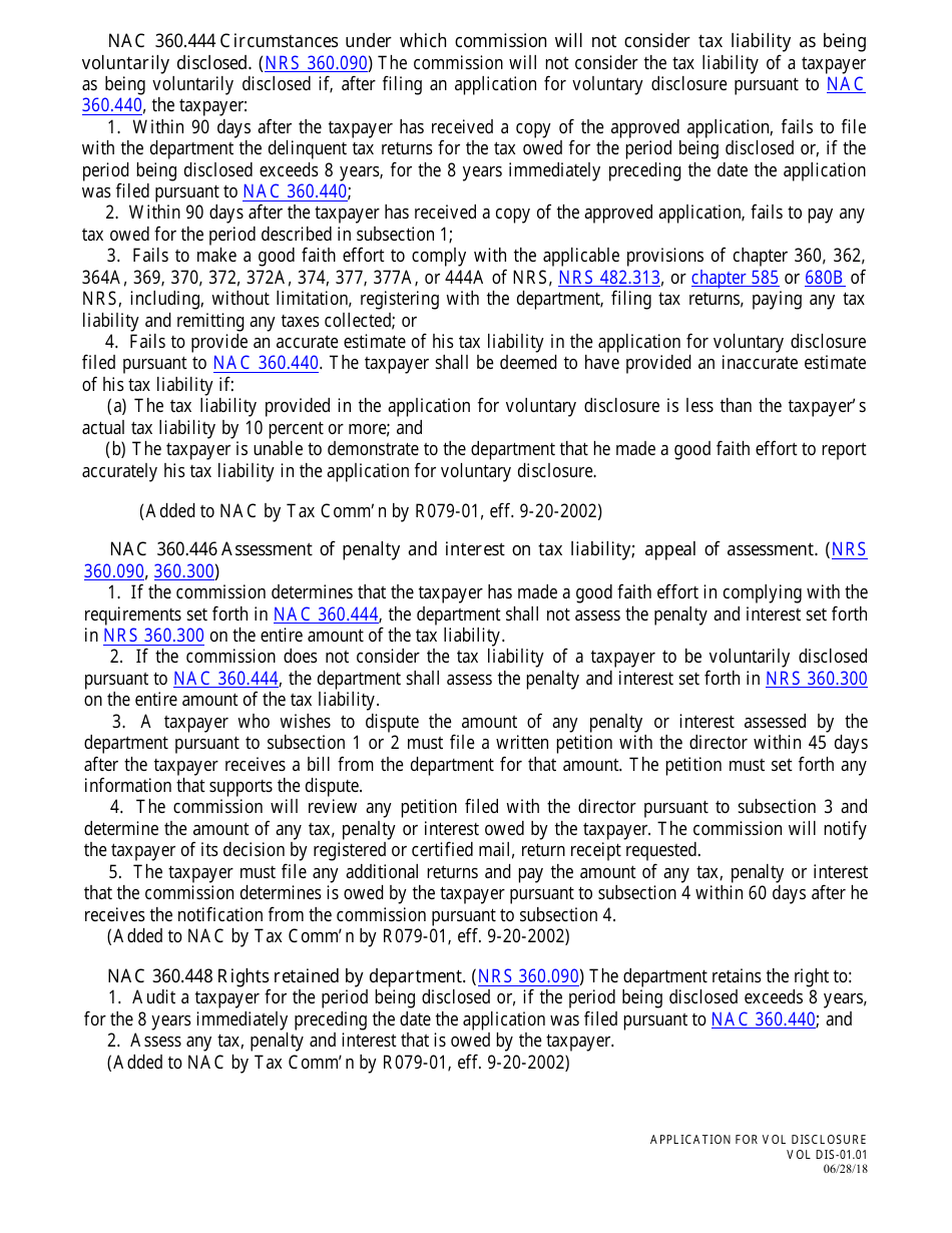 Application for Voluntary Disclosure of Failure to File Return - Nevada, Page 3