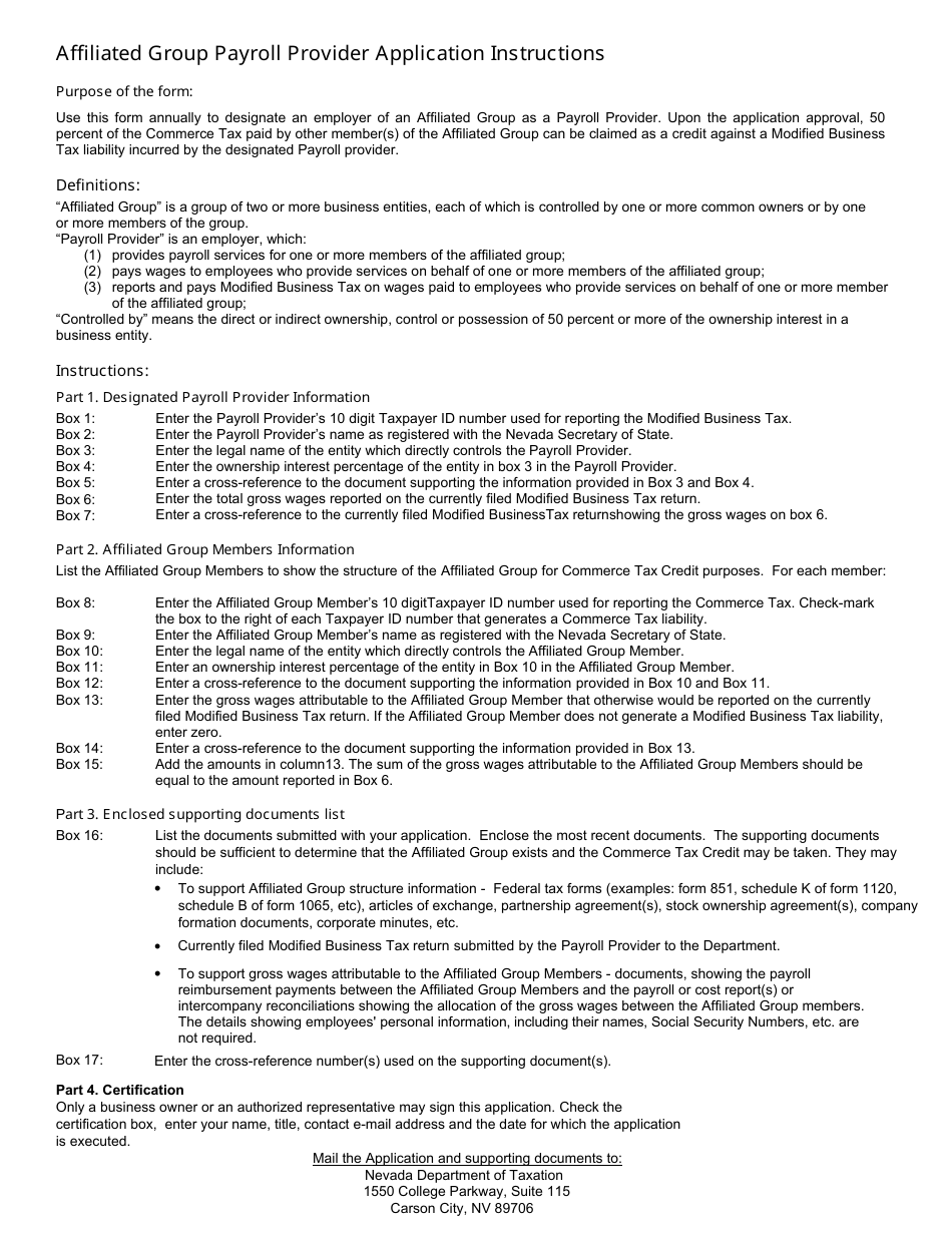 Affiliated Group Payroll Provider Application - Nevada, Page 2