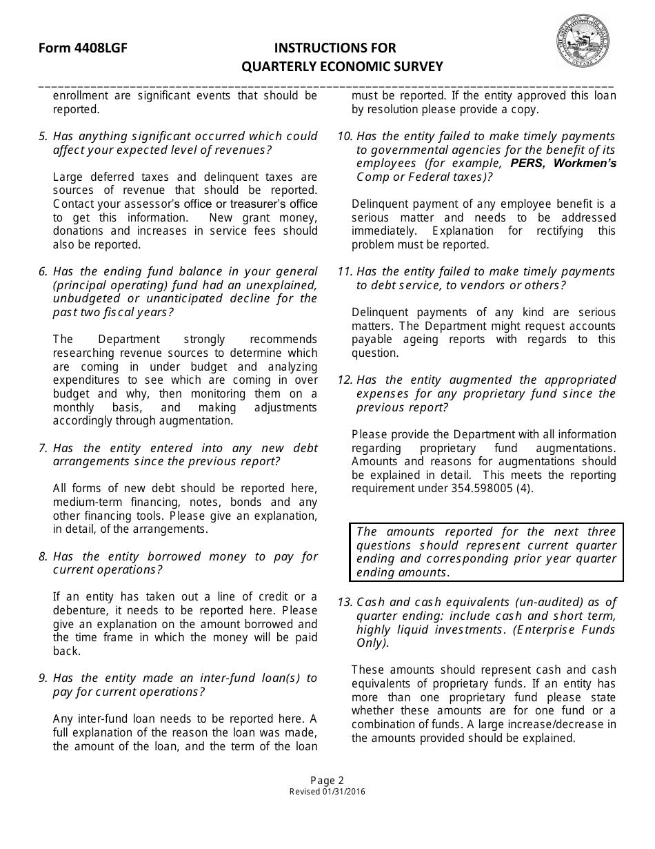 Instructions for Form 4408LGF Quarterly Economic Survey - Nevada, Page 2