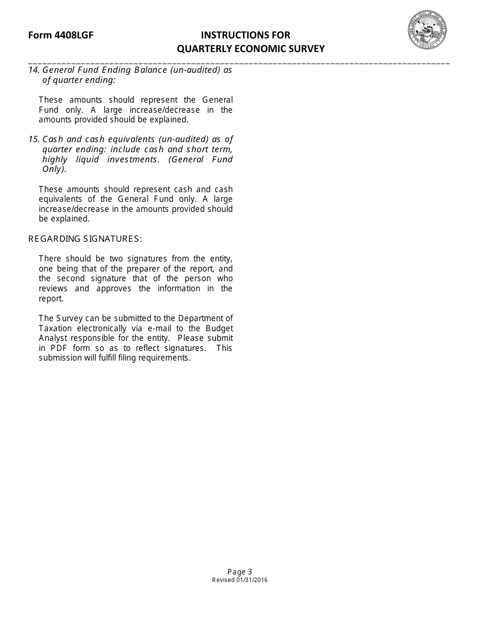 Instructions for Form 4408LGF Quarterly Economic Survey - Nevada, Page 3