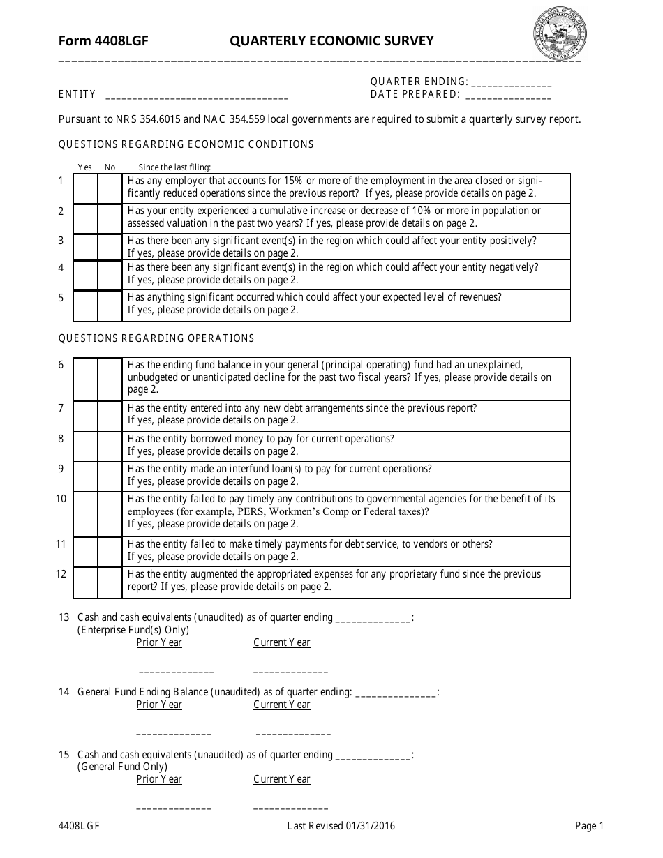 Form 4408LGF Quarterly Economic Survey - Nevada, Page 1