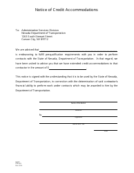 Document preview: NDOT Form 070-033 Notice of Credit Accommodations - Nevada