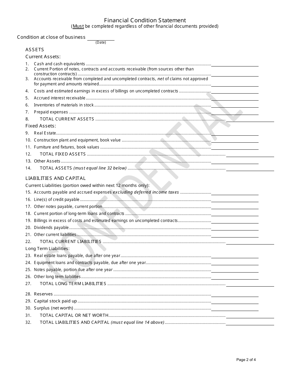 Contractor Statement of Experience and Financial Condition for Prequalification - Nevada, Page 2