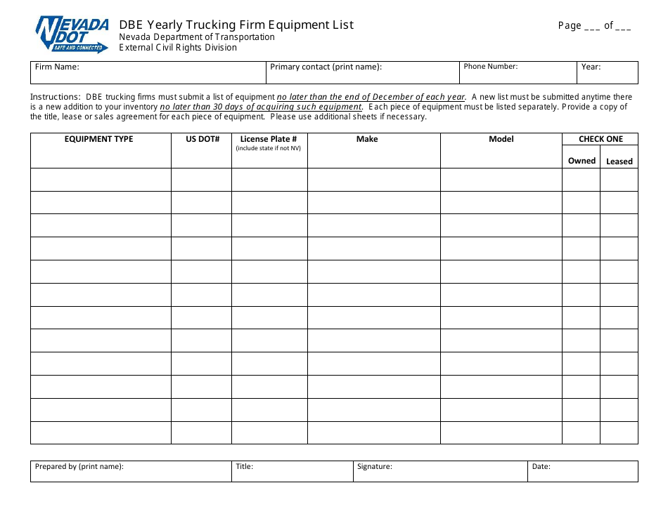 Dbe Yearly Trucking Firm Equipment List - Nevada, Page 1