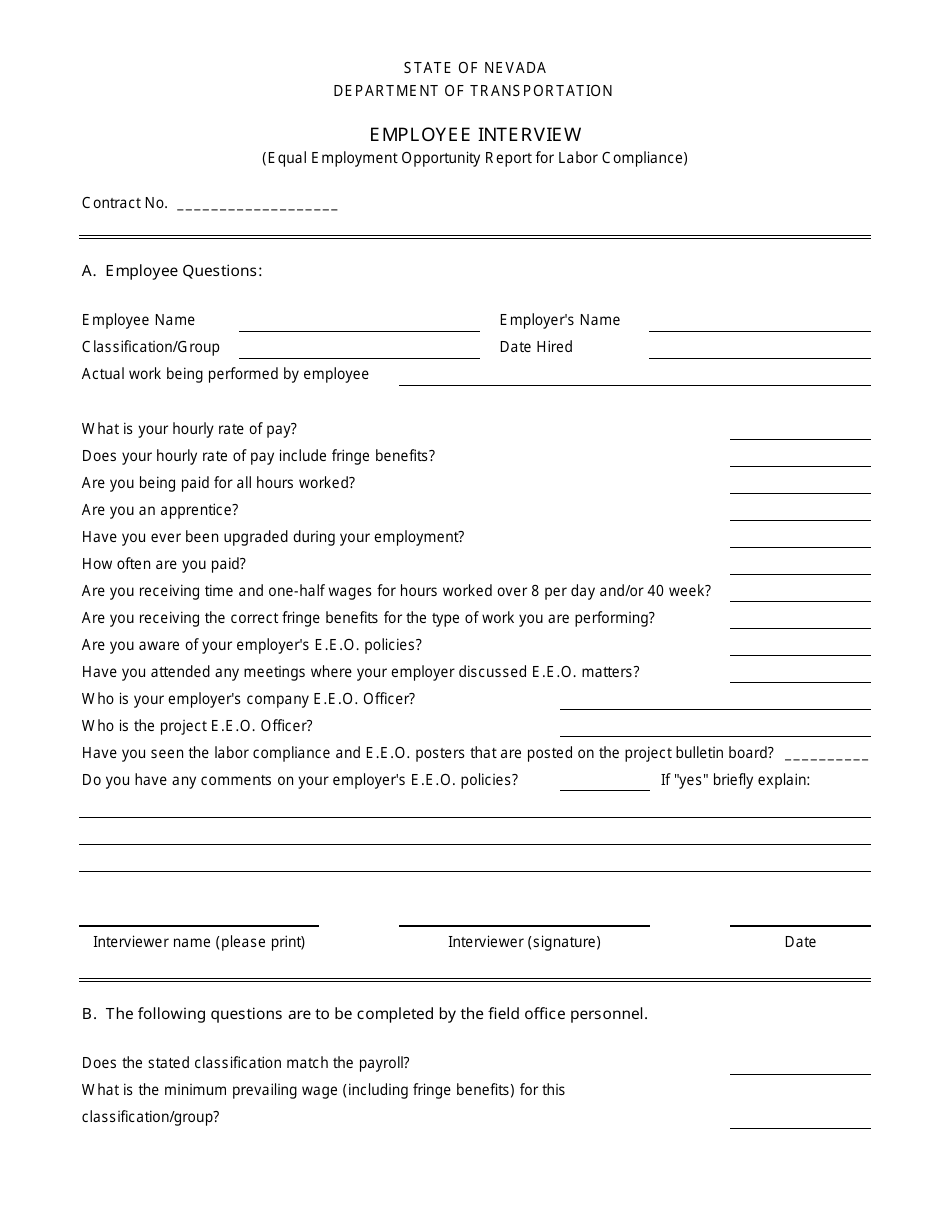 NDOT Form 052-059 Employee Interview - Nevada, Page 1