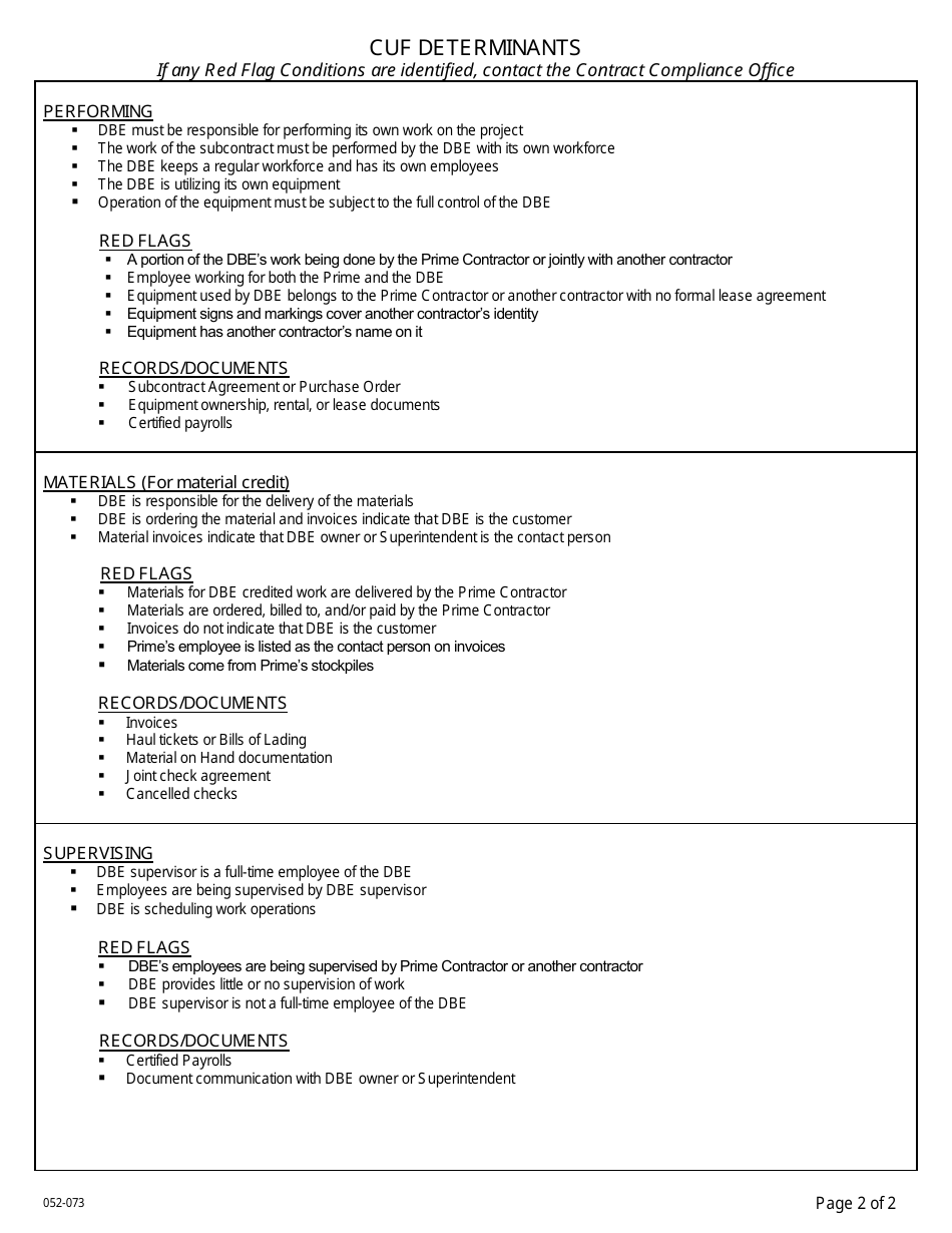 NDOT Form 052-073 Project Site Review Cuf Form - Commercially Useful Function (Cuf) - Nevada, Page 2