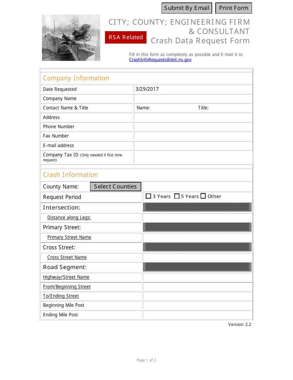 Crash Data Request Form - City, County, Engineering Firm  Consultant - Nevada, Page 1