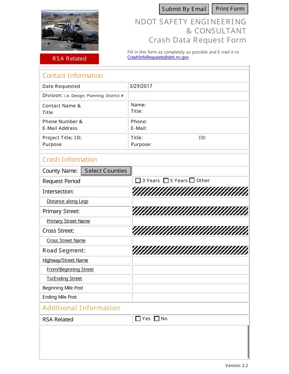 Crash Data Request Form - Ndot Safety Engineering  Consultant - Nevada, Page 1