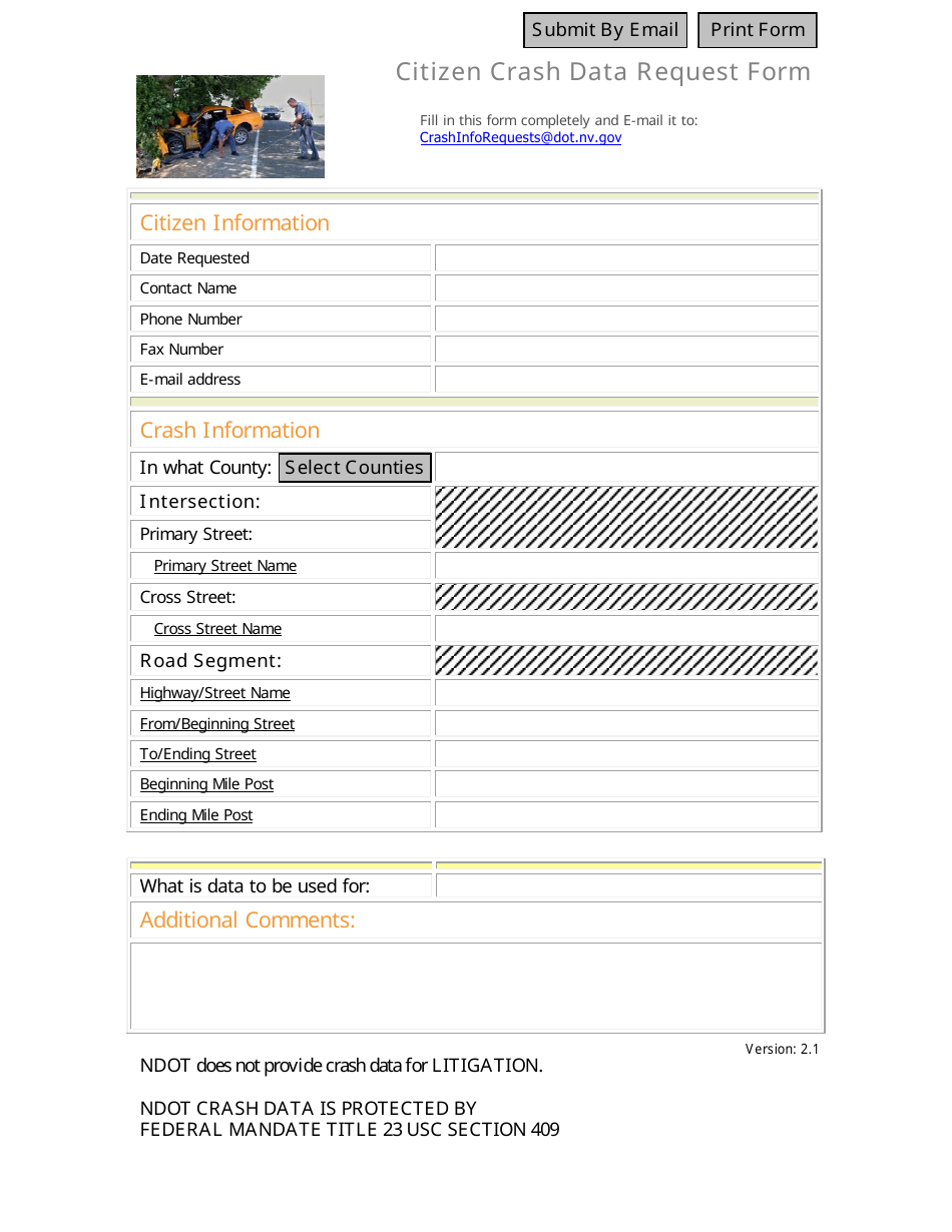 Citizen Crash Data Request Form - Nevada, Page 1