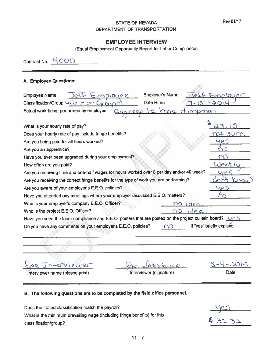 Sample NDOT Form 052-059 Employee Interview - Nevada, Page 7