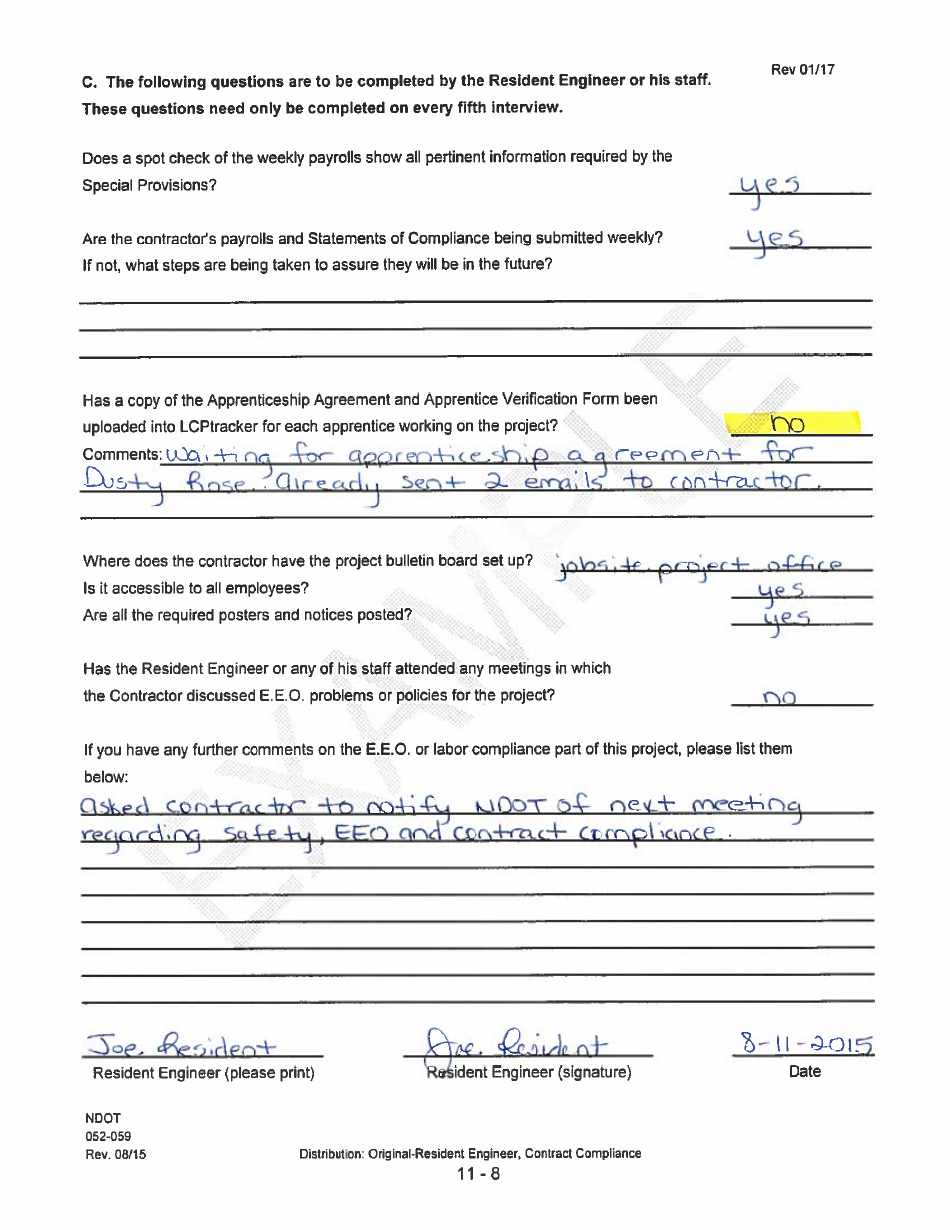 Sample NDOT Form 052-059 Employee Interview - Nevada, Page 8