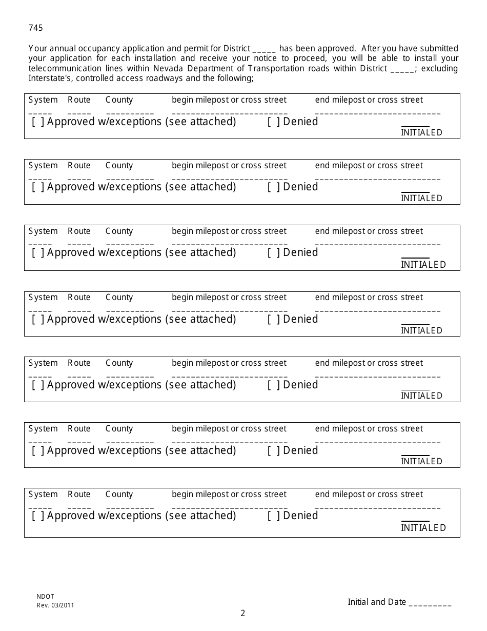 Application and Annual Permit for Telecommunication Occupancy of Nevada Department of Transportation Right-Of-Way - Nevada, Page 2