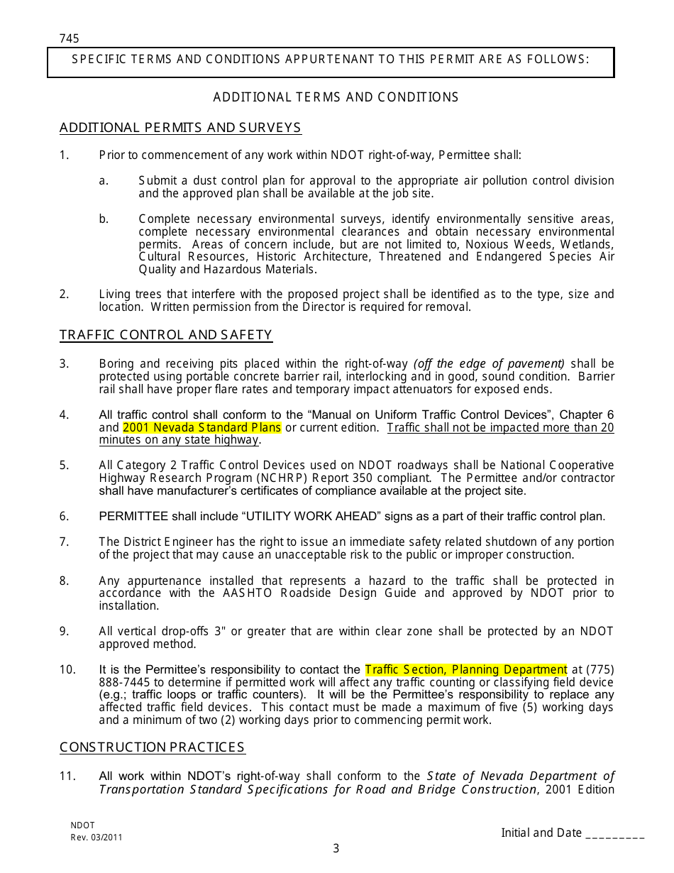 Application and Annual Permit for Telecommunication Occupancy of Nevada Department of Transportation Right-Of-Way - Nevada, Page 3