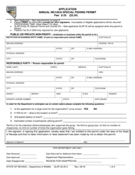 Document preview: Form SLAP22.45-3 Annual Nevada Special Fishing Permit Application - Nevada